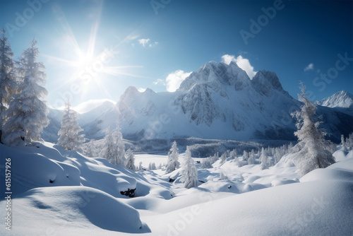 Generative AI. snowy mountain scenery background