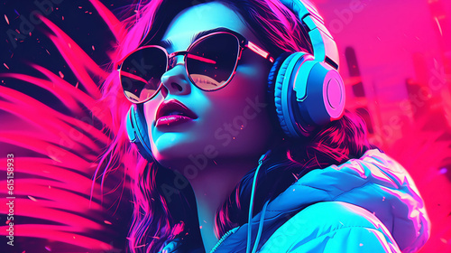 DJ woman illustration wearing headphones 