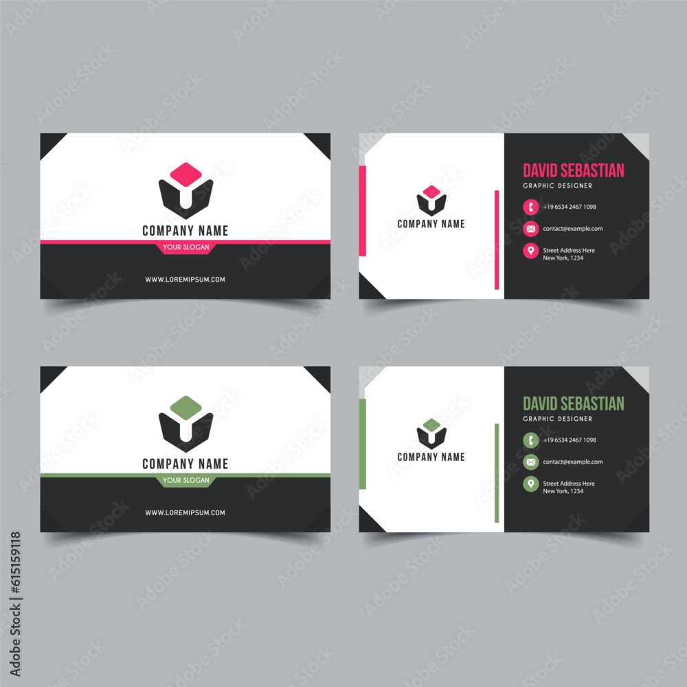 Pink and Green Modern Creative Business Card and Name Card, Horizontal Simple Clean Template Vector Design Pink and Green Modern Creative Business Card and Name Card, Horizontal Simple Clean Template Vector Design