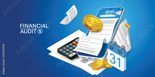 Bill of expenses is on mobile phone.Pay bills with mobile phone.Online shopping spending.Online shopping via smartphone.Bill payment flat isometric vector concept of mobile payment, shopping, banking.