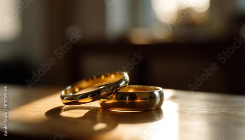 Wedding bond symbolized by shiny gold wedding ring pair generated by AI