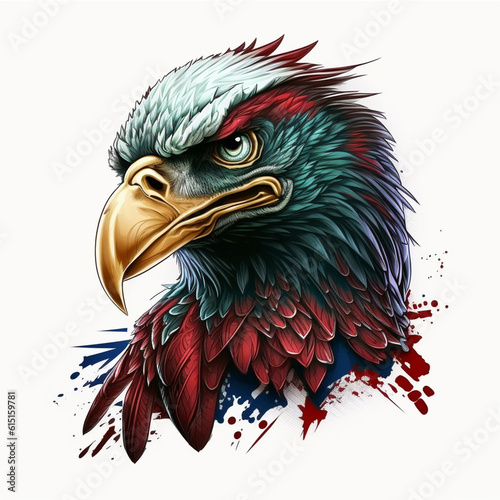 patriotic head eagle with soldier helmet and american flag in white background:generative ai