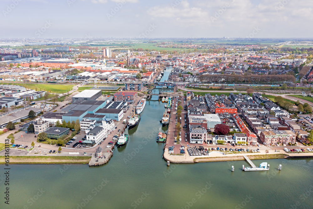 Aerial from the city Maassluis in the Netherlands
