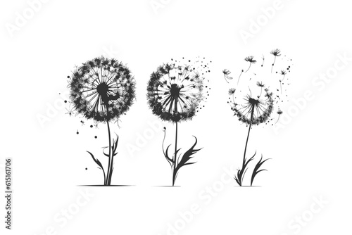 Abstract black dandelions dandelion flower with flying. Vector illustration desing.