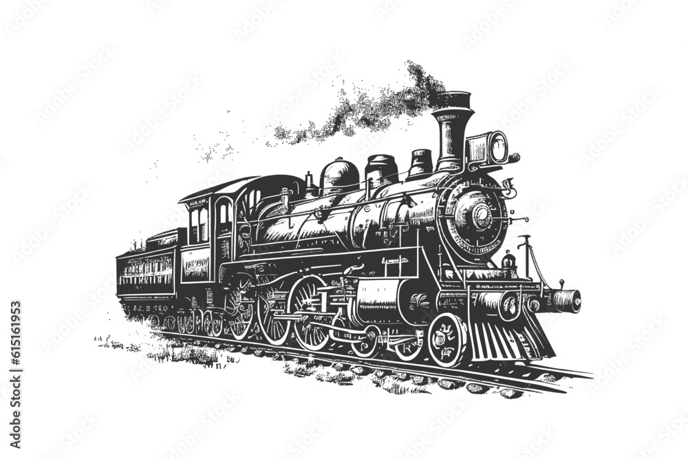 Steam Locomotive hand drawn sketch. Vector illustration desing.