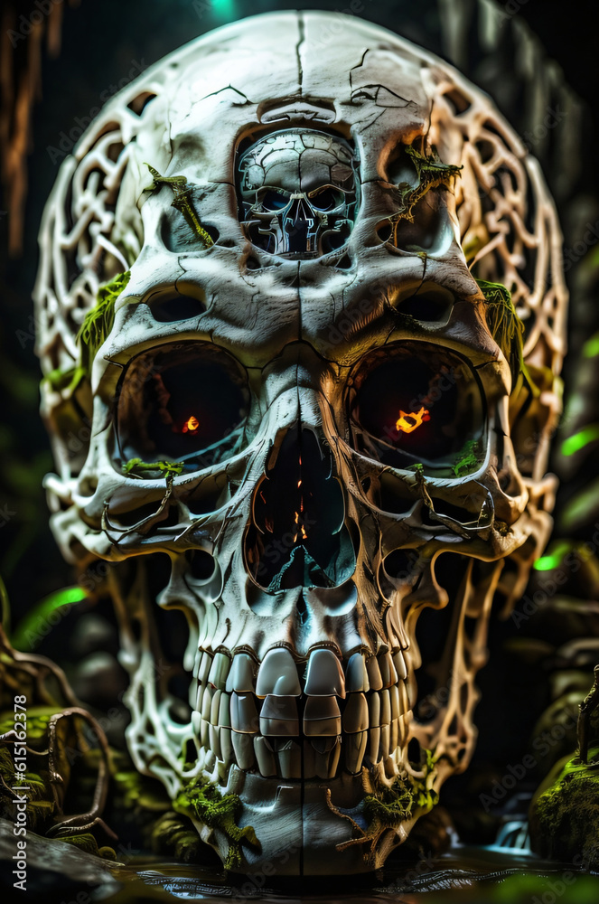 Free photo Human skull New dark background and 3d render colorful green leaves Halloween concept Background
Free photo Human skull New dark background and 3d render colorful green leaves Halloween concept Background