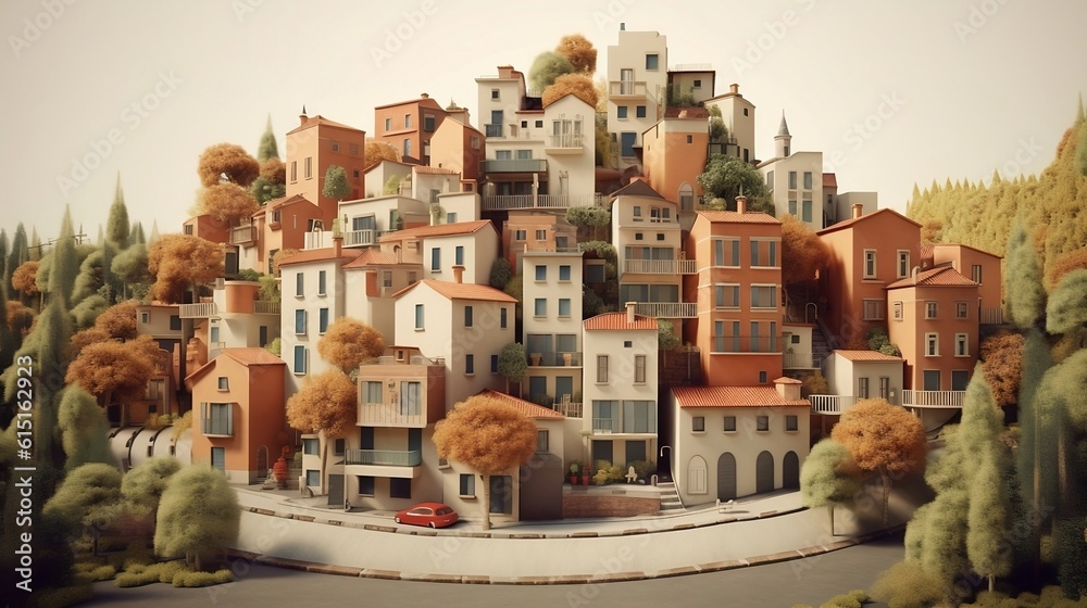 Captivating Italian Village: Panoramic View of Cozy Charm in Warm Tone