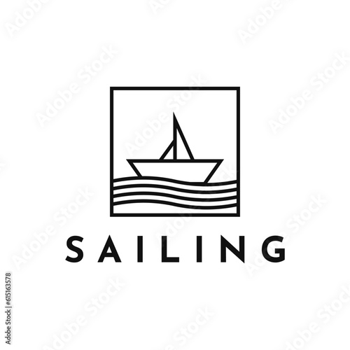 illustration vector graphic sailboat logo design minimalist and waves beach