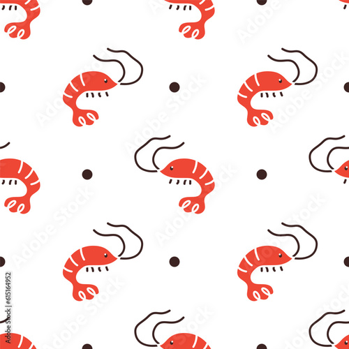 cute cartoon shrimp seamless vector pattern
