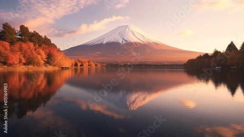 Nice view of mount fuji around the lake. generative AI