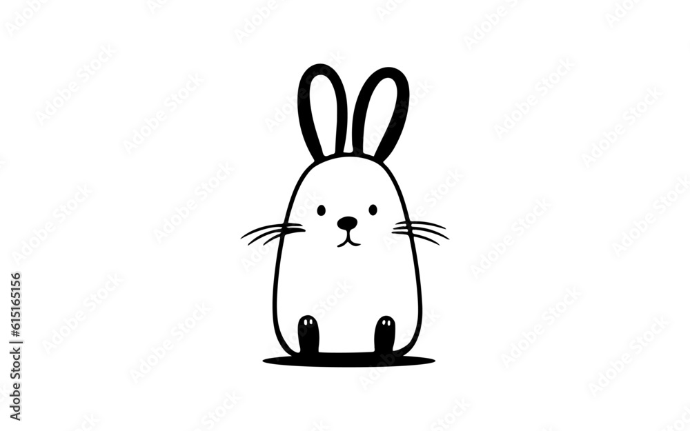 A cute rabbit doodle line art illustration with black and white style for template. A cute rabbit doodle line art illustration with black and white style for template.