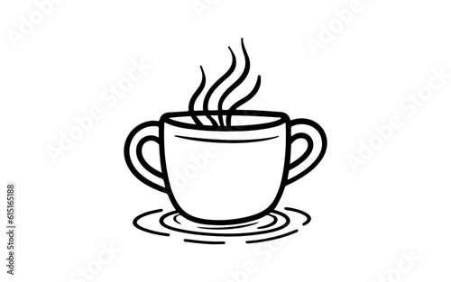Coffe cup doodle line art illustration with black and white style for template.