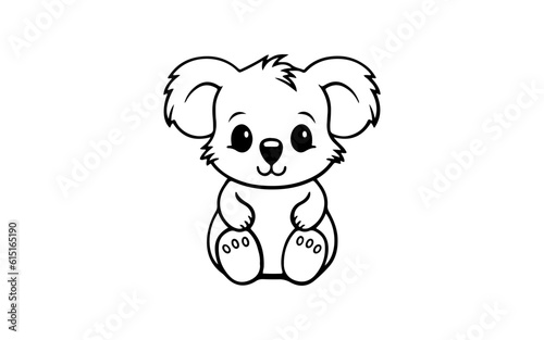 A happy koala doodle line art illustration with black and white style for template.