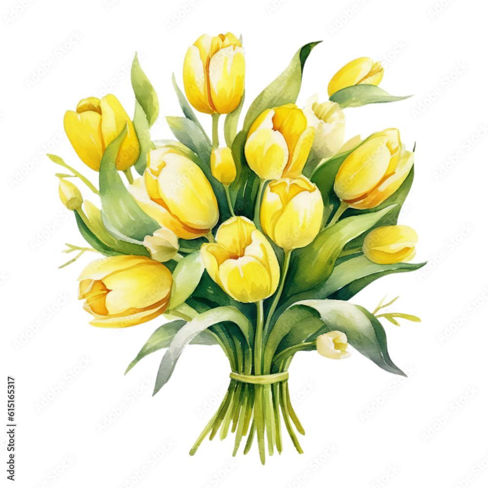 Watercolor Butter Yellow Tulips Flower Clip art, Watercolor Clip Art, Watercolor Sublimation Design