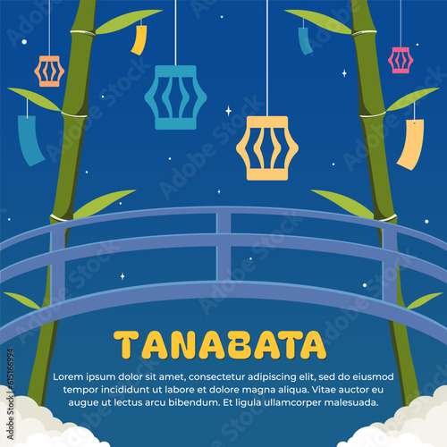 Vector graphic of Tanabata or Qixi festival (writing in Chinese) background with copy space area