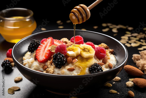 Oatmeal with nuts and honey - ai generated