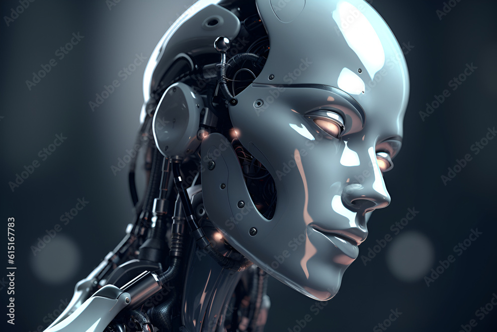 Female Robot Face Close Up: AI Generated Image Female Robot Face Close Up: AI Generated Image