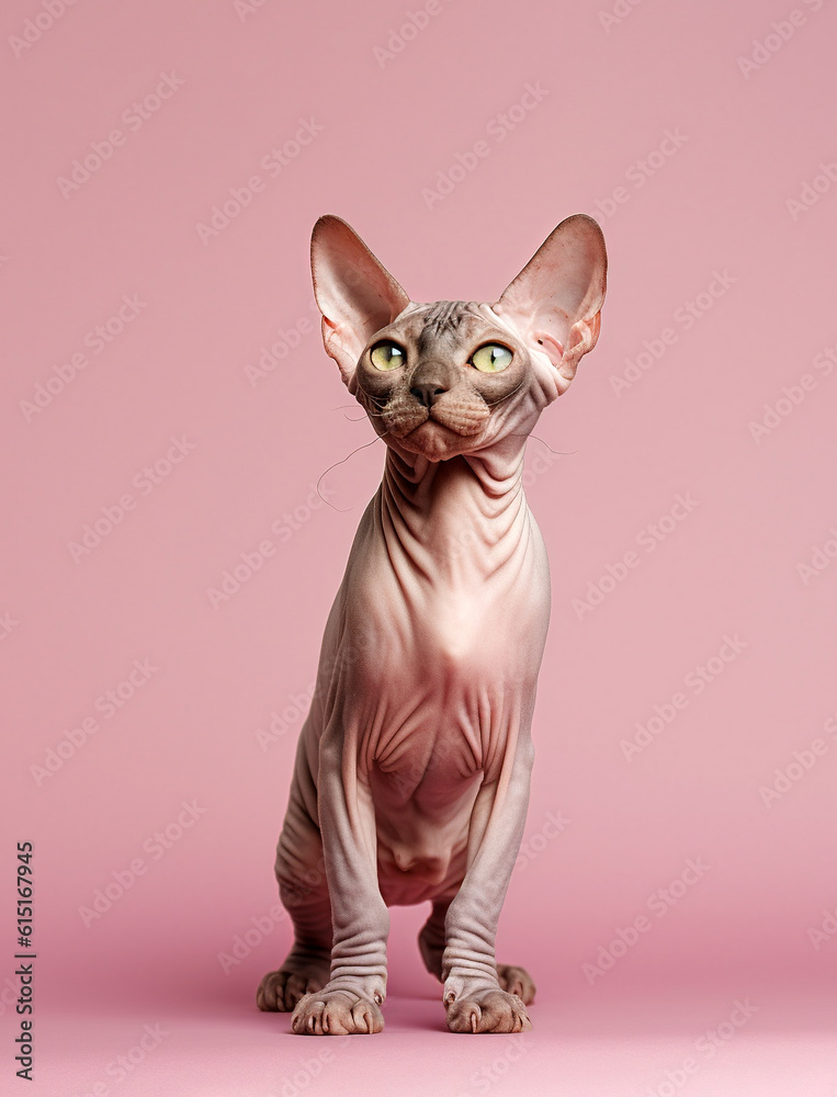 Canadian sphinx isolated on pink background.