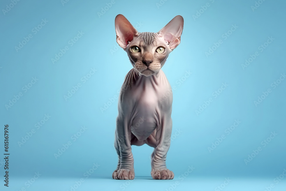 Canadian Sphynx isolated on blue background.