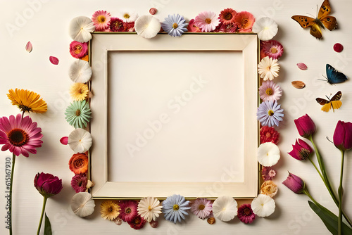 empty Polaroid frame with a floral background