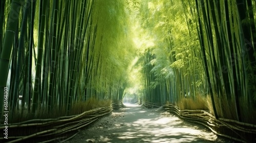 Beautiful bamboo tunnel. generative AI © maretaarining