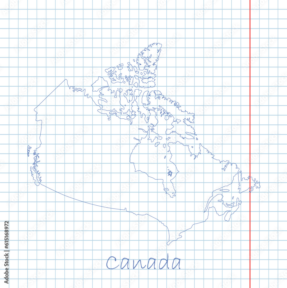 Canada map hand drawn gray outline on notebook background. Vector Illustration