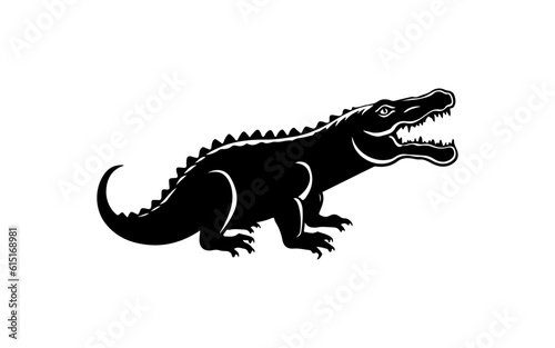 A crocodille shape isolated illustration with black and white style for template. © Roni