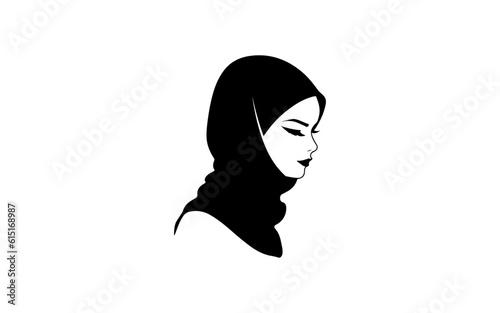 A woman hijab shape isolated illustration with black and white style for template.