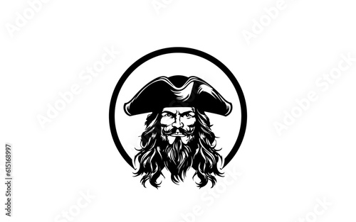 A head of pirate shape isolated illustration with black and white style for template.