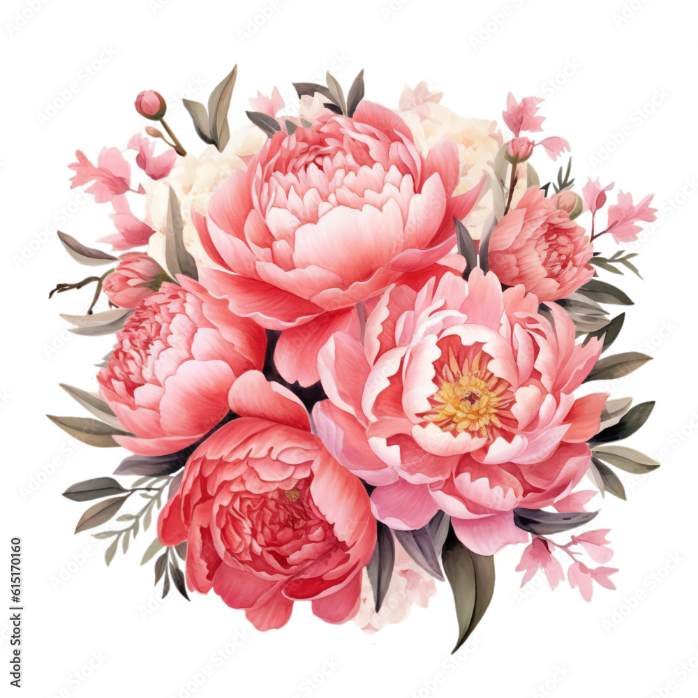 Watercolor Peonies Flower Clip art, Watercolor Clip Art, Watercolor Sublimation Design