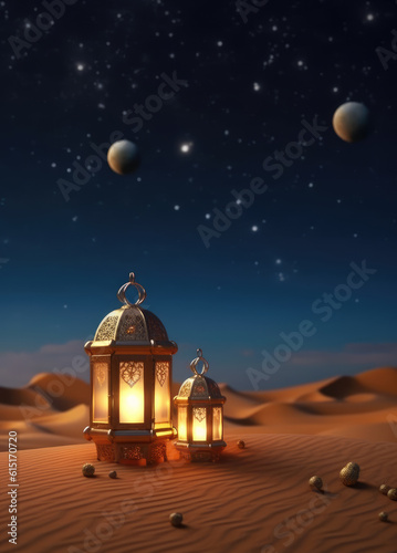 Lanterns of Blessings  Serene Eid Mubarak Background with Minimal Crescent Moon