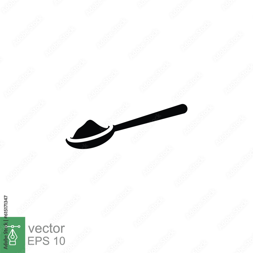 Spoon sugar powder icon. Simple solid style. Tea, coffee sweetener, teaspoon, cooking ingredient concept. Black silhouette, glyph symbol. Vector illustration isolated on white background. EPS 10. Spoon sugar powder icon. Simple solid style. Tea, coffee sweetener, teaspoon, cooking ingredient concept. Black silhouette, glyph symbol. Vector illustration isolated on white background. EPS 10.