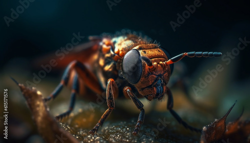 Sharp wasp stinging invertebrate with striped antenna in close up generated by AI © Stockgiu