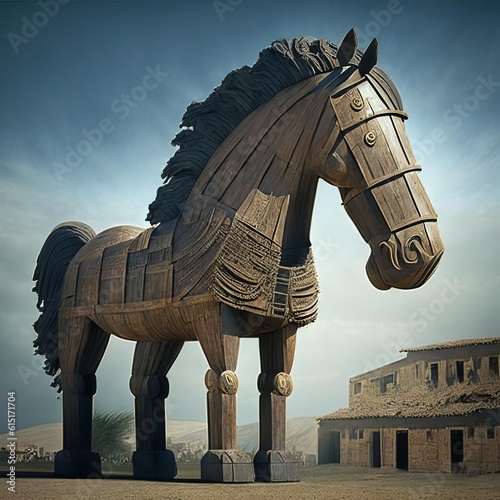 Huge wooden Trojan horse. Trojan War. photo