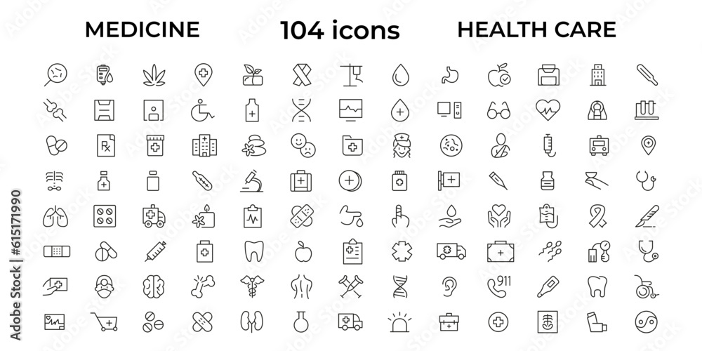 Medicine and Health care flat icons. minimal thin line web icon set. Outline icons collection Medicine and Health care flat icons. minimal thin line web icon set. Outline icons collection