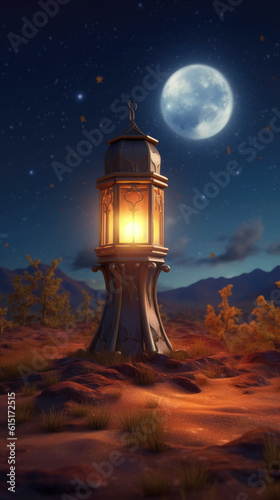 Eid Under the Moonlight  Minimalistic Stock Photo Illustration with Light Lanterns