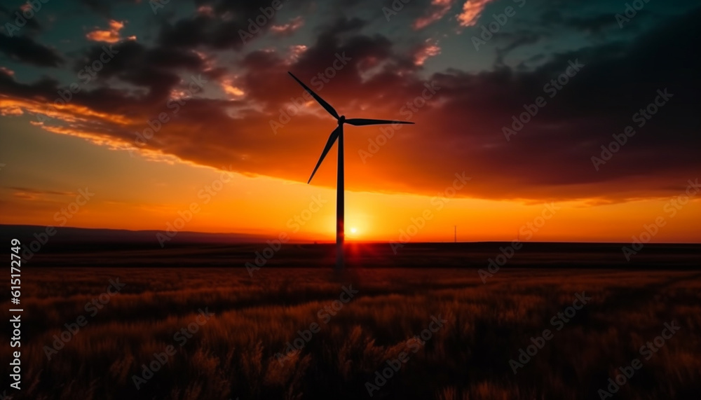 Obraz premium Renewable energy spins into the night, powering sustainable landscapes generated by AI