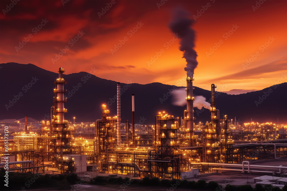 Petrochemical industry with Twilight sky background