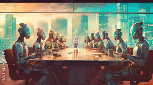 A meeting of AI robots in the conference room