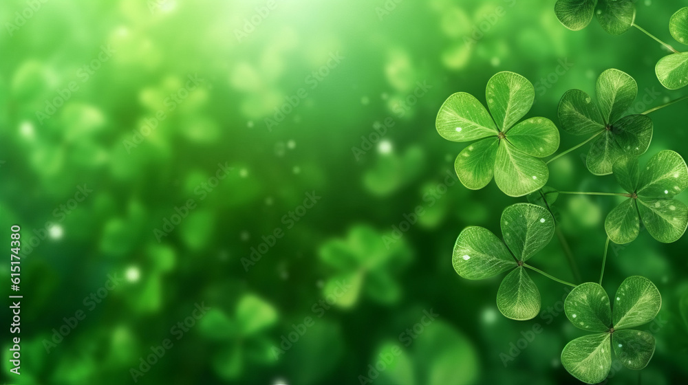 Four-leaf clovers on a vibrant green background Four-leaf clovers on a vibrant green background