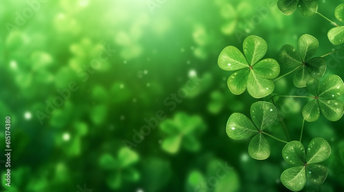 Four-leaf clovers on a vibrant green background