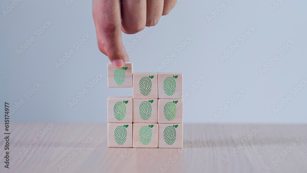 earth day green concept Awareness and action to preserve the environment Green print on wooden block on clear background world environment day or earth day concept World Forest Day.