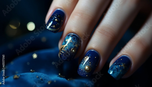 Canvas Print Shiny, lacquered fingernails in vibrant blue exude elegance and glamour generate