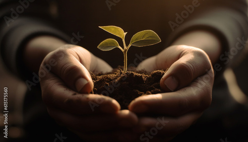 life begins with a seedling held in human hands generated by AI
