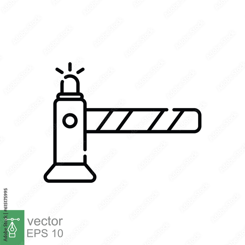 Automatic car barrier icon. Simple outline style. Gate, border, entrance control, boundary system concept. Thin line symbol. Vector illustration isolated on white background. EPS 10. Automatic car barrier icon. Simple outline style. Gate, border, entrance control, boundary system concept. Thin line symbol. Vector illustration isolated on white background. EPS 10.