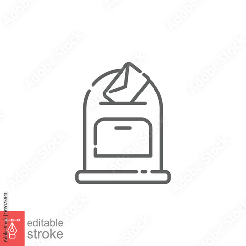 Mail box icon. Simple outline style. Post box with paper envelope, vintage, retro, communication concept. Thin line symbol. Vector illustration isolated on white background. Editable stroke EPS 10.