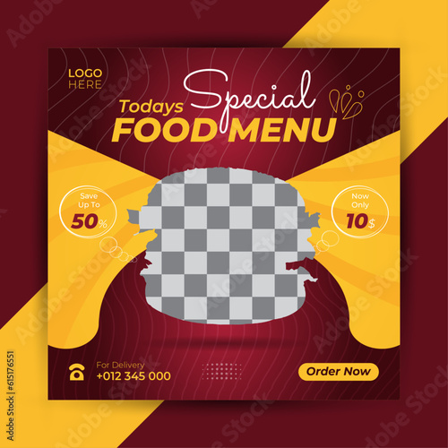 food poster for social media post template design, burger fast food banner design.