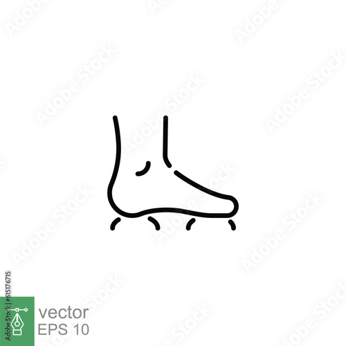 Massage flat feet icon. Simple outline style. Human foot, leg, side view, ankle, orthopedic, health concept. Thin line symbol. Vector illustration isolated on white background. EPS 10.