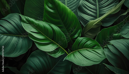 Wallpaper Mural Dark green tropical background with Tropical palm leaves. Torontodigital.ca