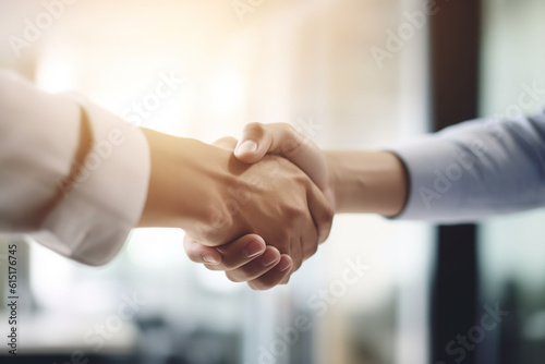 A Symbol of Professionalism: Captivating Close-Up of a Handshake between Two Men in an Office Setting
